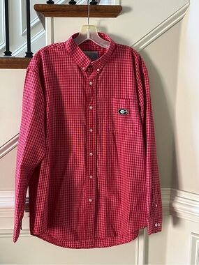 CAMPUS SPECIALTIES UGA Men's Red Plaid Button-Down Shirt with Pocket Logo